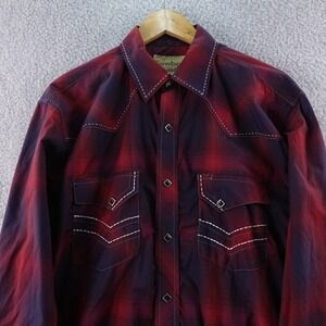 Cowboy Legend Men's L Red Plaid Pearl Snap Long Sleeve‎ Western Shirt Rodeo